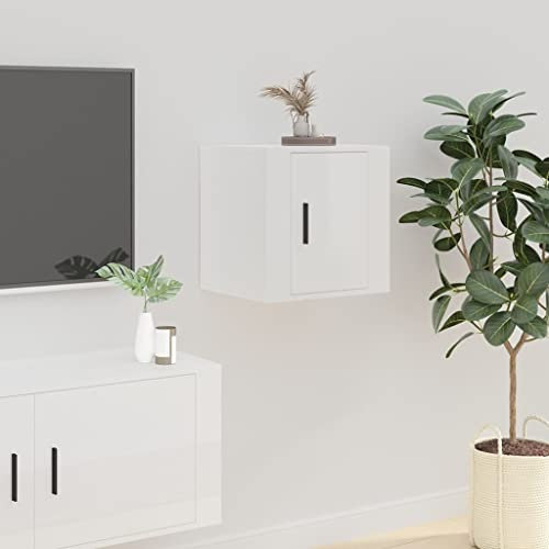Mobile Porta TV a Parete Console Multimediale Mobile Libreria e Porta TV Armadietti Decorativi Bianco Lucido 40x34,5x40 cm Adatto per Ingressi, Corridoi, Disimpegni e Camere da Letto.