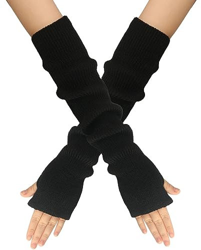 EQLEF Winter Arm Warmers, Armstulpen Gestrickt, Armstulpen Damen Winter Warm Armwärmer Handstulpen Damen Winter Stulpen Arm Lange Handschuhe Ohne Finger für Den Winter (Schwarz, 40 * 6.5cm)