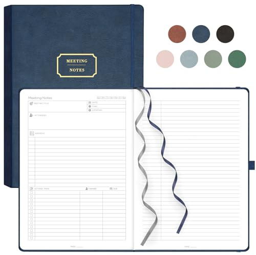 EMSHOI Meeting-Notizbuch, A4, Projekt-Organizer 240 Seiten, gebundener Notizblock mit Haftnotizen, 100 g/m² Papier, Stiftschlaufe, Innentasche, Leder-Tagebuch für Damen, Herren,