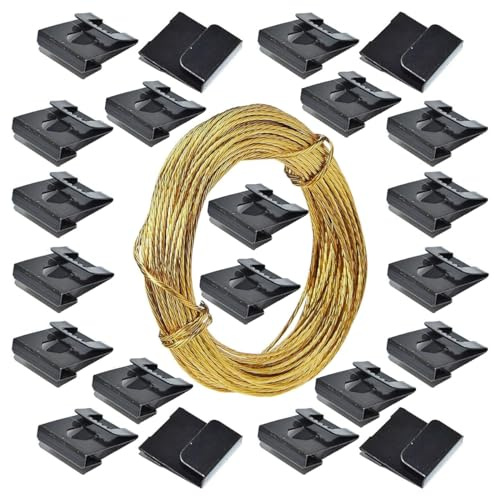 Clip Over Sawtooth Hanger Picture Frame Back Board 2-3mm Pack of 20 with Brass Picture Wire 3 Metres for Photo Frame Hanging Photos Hanger Artwork.