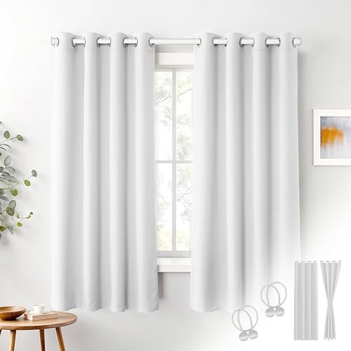 Cozyor Blickdichte Vorhänge Gardinen 2er Set mit Magnet-Raffhalter Thermogardine gegen Kälte, weiß Purity, Gardine mit Ösen für Schlafzimmer, Wohnzimmer, Kinderzimmer 175x135 cm