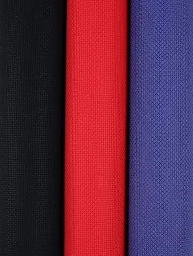 KCS 3 pc of 15 x 18(38cmx45cm) Counted Cross Stitch Cotton Aida Cloth Needlework Rolled Fabric Box,18CT,Red+Royal Blue+Black