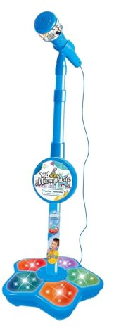 Harilla Kindermikrofon mit Ständer, Kinder Karaoke-Maschine mit Lichtern Musik zum Mitsingen und Blinkfunktion für Kinder ab 3 Jahren, Mädchen Jungen Geschenk, höhenverstellbar, Blau