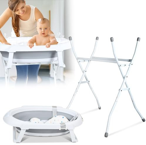 Ikodm Bañera para Bebé Plegable con Estructura, Alfombrilla, Desagüe y Soporte - Segura para Su Bebé