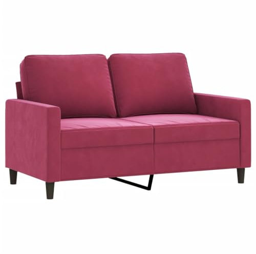 vidaXL Sofa 2-Sitzer, Loungesofa Couch mit Armlehnen Rückenkissen, Wohnzimmersofa Designsofa mit Metallgestell, Sitzmöbel Zweisitzer, Weinrot Samt