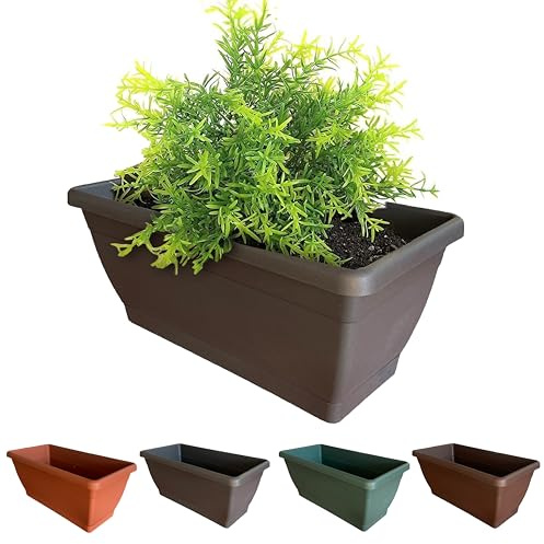 BROWN&GREEN Jardinera Exterior Grande con Plato - 50x19x18 cm - Antracita - Rectangular - Plástico - Floreira