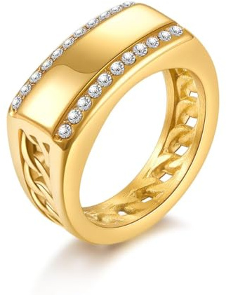 Joliernelle Gold Gliederketten ring, Edelstahl modisches Band, Siegelringe mit Zirkonia, für Herren, Hochzeitsschmuck, Größe 59