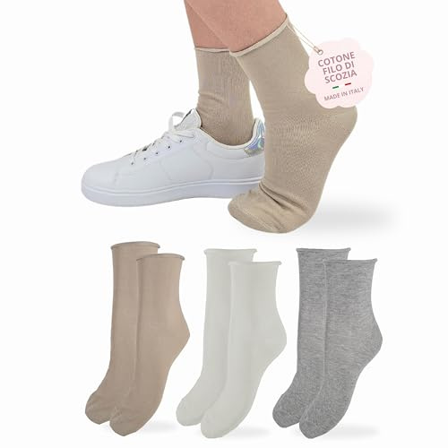 Chaussettes Femme Coton Sans Élastique 3 Paires Chaussettes Femme Courtes made in italy