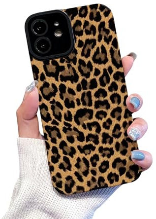 Reownest Handyhülle Kompatibel mit iPhone 11 Hülle mit Cute Fashion Brown Leopard Muster Leder Simple Case für Frauen Mädchen Weiche Silikon Schutzhülle - Schwarz