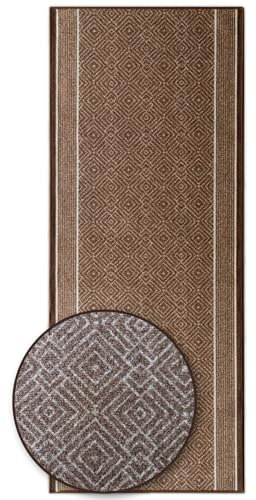 KARAT Premium Teppichläufer mit Muster - 80 x 200 cm, Braun - Modernes Rauten-Design - Teppich - Läufer für Küche, Flur & Wohnraum - Flurläufer Küchenläufer Flurteppich (Olymp)
