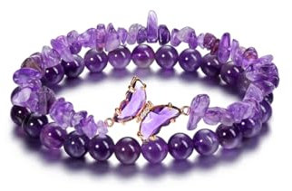 GEHECRST Schmuck 2 Stück Wickelarmband Schmetterling Armbänder Set Mehrschichtiges Armbänder Freundschaftsarmband Healing Reiki Energietherapie Glückbringen Elastische Armbänder (Amethyst)