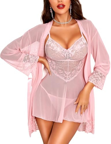 RSLOVE Babydoll - Vestito da notte da donna, sexy, in pizzo, set da camicia