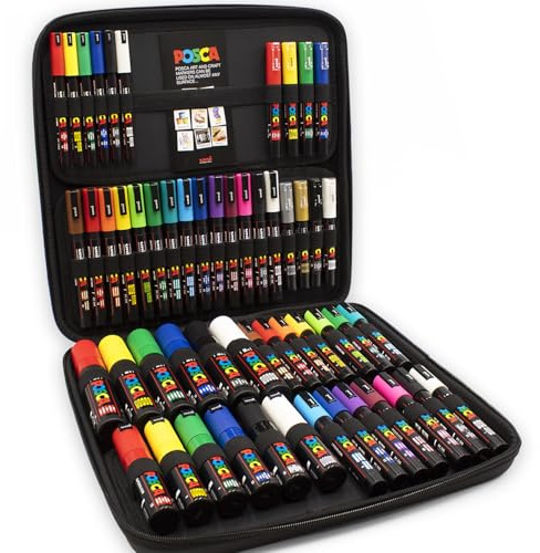 Posca - PC-17K/PC-7M/PC-5M/PC-3M/PC-1M/PC-1MR - Marker - Reise-Hartschalenkoffer mit 54 Stück