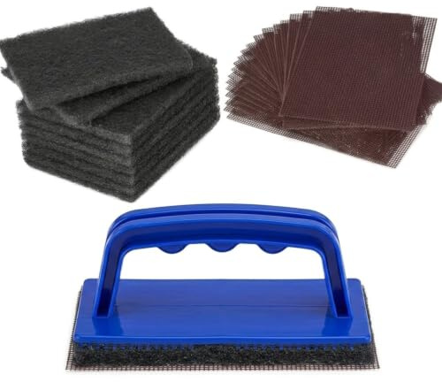 (31 Pieces) Grill & Griddle Cleaning Kit with Screen/Pad Holder, 10 Polish Pads, 20 Cleaning Screens and Heat-Resistant Holder for Safe and Efficient Griddle Cleaning (31 Pads,Screens & PadsHolder)