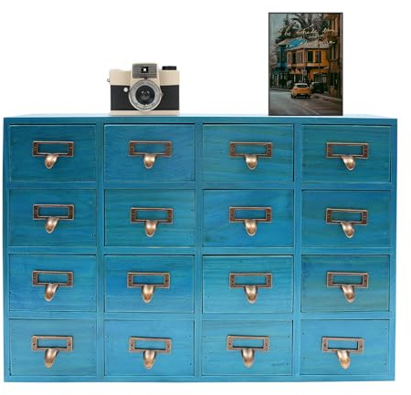 16 Schubladen 50.5x9.5x35cm Holz Organizer Aufbewahrungsbox Schubladenbox Schminktisch Make up Organizer, Jede Schublade 10x6x7.5cm, für Bürobedarf Kosmetik Schmuck