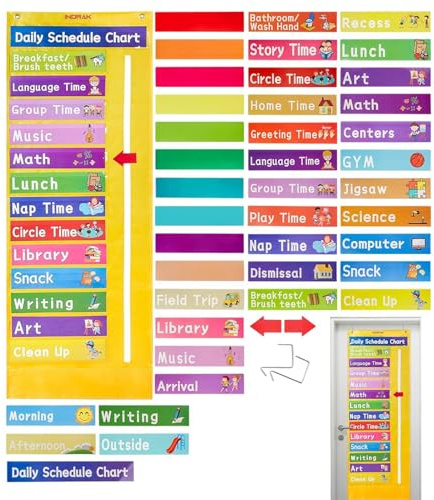 Grafico tascabile del programma giornaliero, grafico tascabile del programma delle lezioni | Grafico degli orari delle lezioni con frecce in movimento con carte - Materiale scolastico per insegnanti,