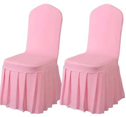 Qubjus Stuhlabdeckungen mit Rock Parsons Stuhl Slipcover Stretch Spandex Esszimmer Stuhlabdeckungen Set von 2 für Hochzeit Zeremonie Home Hotel (Rosa, 2PC)