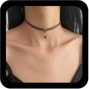 Xmsrn Brown Leather Boho Sunflower Pendant Choker Necklace for Women