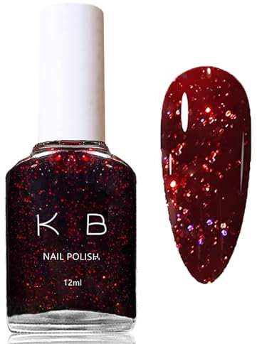 Virellay Roter Nagellack Glitzer, Glitzer Nagellack Rot Ohne UV Lampe, Langanhaltender Schnelltrocknender für Frauen DIY, 12 ML (Rot Glitzer, 12 ML)