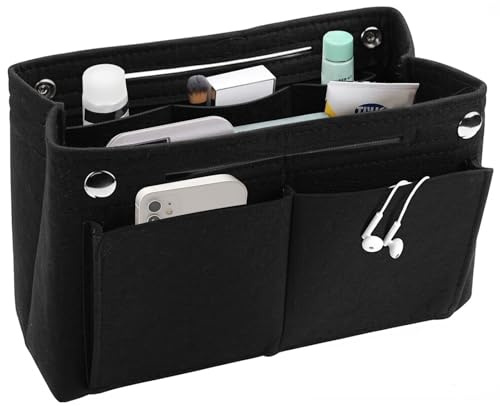 Jortmrd Organizador de Bolsos de Fieltro, Organizador de Bolsos 30x10x20cm, Bolsillo interior para Bolsos, Shopper con Múltiples Compartimentos (Negro)