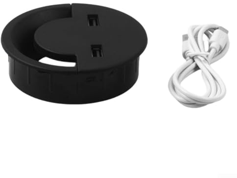 GLOBALHUT Round Cable Management Grommet, With Dual USB Charging Ports, Desk Wire Hole Cover Table Power Socket Cord Organizer Black(80mm)