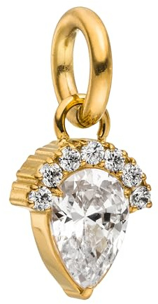 Purelei Eternal Flame Charm – Tropfenförmiger Zirkonia-Anhänger halb umrandet mit funkelnden Steinen – Edelstahl vergoldet – 7x10 mm – Gold/Silber/Roségold (Gold)