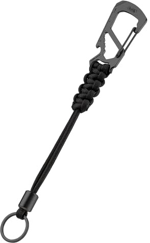 KeyUnity KC04 Porte-clés en Corde de Parachute, Cordon Tressé avec Anneau et Perles en Acier Inoxydable, Mousqueton Multifonction pour Suspendre des Bouteilles d'eau, Sac Photo, Noir Profond