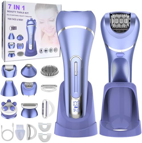 Elektrorasierer für Damen 7in1 Epilierer Damen,Intimrasierer für Frauen Epilierer Bikini Trimmer Damenrasierer Elektrisch Led-Anzeige IPX7 Wasserdicht,USB-Aufladung Rasierer Damen Nass und Trocken