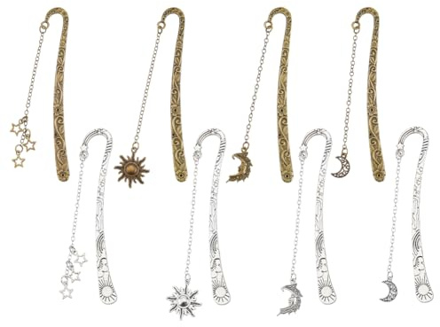 SUPERFINDINGS 8 Stück 8 Stile Lesezeichen Im Tibetischen Stil Mond & Stern & Sonne Metall Lesezeichen Vintage Lesezeichen Einzigartiger Geschnitzter Anhänger Charm Für Buchliebhaber Buchgeschenk