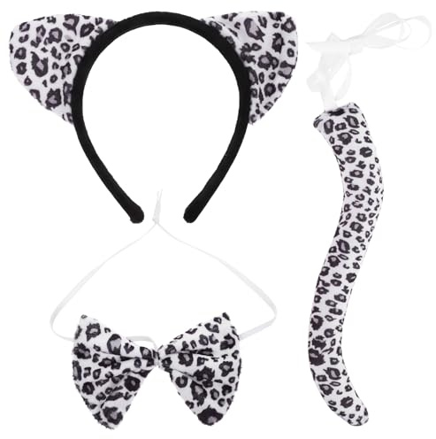 Niltracy Halloween barn kostym rekvisita, snö leopardöron pannband svans och fluga, perfekt för halloween att klä upp sig