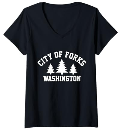 Womens City of Forks Washington V-Neck T-Shirt