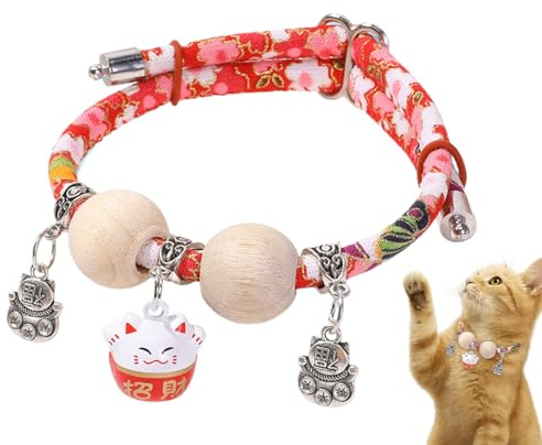 Rechory Collars for Cats | Lucky Cedar-Bead Collar for Cat - All-Day Wear Animals Adjustable Necklace Aesthetic for Photography Training Travel Walking Holiday Yard