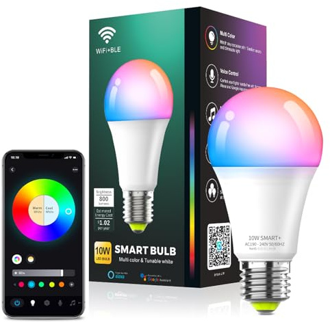 Oumida Lampadine LED Alexa Inteligente WiFi, E27, Dimmerabile Lampadina Smart 9W 1000ML (Equivalente 60 W), RGB & 2700K-6500K bianco freddo caldo, compatibile con Alexa/Google Home (1PCS)