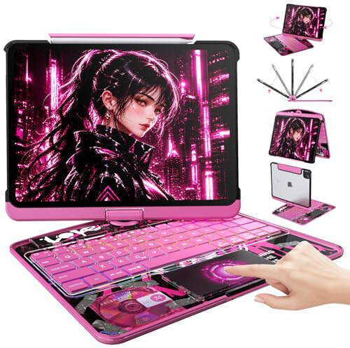 SCKIQUEN Funda con teclado para iPad Air de 13 pulgadas (M3/M2, 2025/2024) y iPad Pro de 12.9 pulgadas (6ª/5ª/4ª/3ª generación), teclado Bluetooth inalámbrico con trackpad multitáctil y soporte para