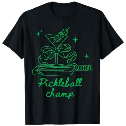 Kelly Green Pickleball Doodle Pickleball Champ Martini Glass T-Shirt