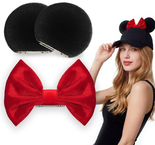 zhezesmila Magnetic Mouse Ears with Magnetic Bows - 3.5'' Clip Mouse Ears Cap Accessories for Holiday Outfits Party Costume