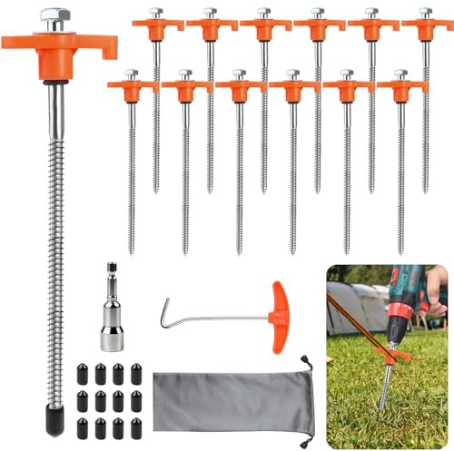 12 Stück Zeltheringe Schraubheringe, Heringe Zelt für Camping | Heringe mit Nagelzieher für Camping Zubehör und Outdoor,für harten Boden,Wald, Wiesen, Gras, Robust & Stark(Orange)