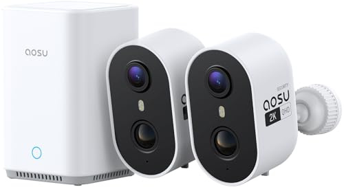 aosu 2K 3MP Überwachungskamera Aussen Akku 2er-Kit mit aosuBase 32GB Lokal | Kabellose Kamera Überwachug Aussen WLAN PIR Bewegungssensor Licht Tonalarm 2-Wege-Audio Farb-Nachtsicht IP65 Wetterfest