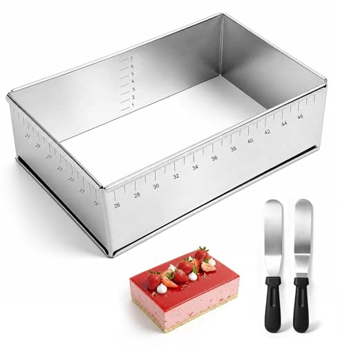 LOLANIUT bakram, rektangulär, justerbar, bakram, fyrkantig, tårtring, fyrkantig, en 8 cm skala, har två spatlar, bakning av kakor, är lämplig (24 x 17 cm – 48 x 34 cm)