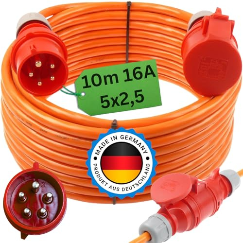 netbote24 Starkstromkabel 16A 10m H07BQ-F 5x2,5 Orange Starkstrom Verlängerungskabel CEE Verlängerung 16 Ampere Kabel 5x2,5mm2 Baustelle Werkstatt Industrie Geeignet Outdoor IP44
