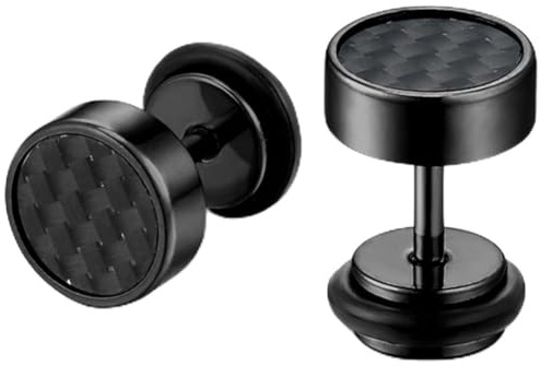 Flongo Männer Ohrstecker, 10mm Edelstahl Harz Gestüt Stecker Kohlenstoff Carbon Fiber Kohlefaser Ohrringe Ohrstecker Ohrhänger Schwarz Silber Gold Weiß Fake Plug Tunnel Ohrstecker Herren