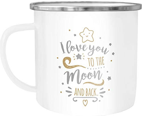 Moonworks® Emaille-Tasse I love you to the moon and back Liebesgeschenke Liebeserklärung weiß-metall Emailletasse