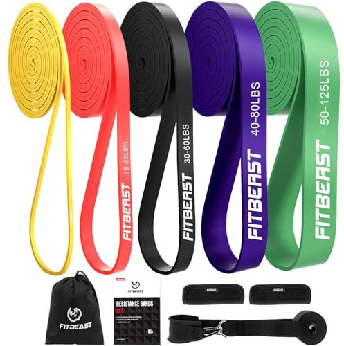 FitBeast Pull Up Bands Set, 5 Different Levels Resistance Band Pull Up for Calisthenics, Bodyweight Training, Muscle Toning, Yoga, Stretch Mobility, Pull Up Assistance Bands (Multicolor 5-125 LBS)