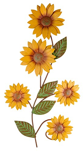 BEE ON BLOOM Metal sunflower wall decor 25 Inches for indoors and outdoors | Perfect sunflower decor for porch, patio, kitchen | Rustic yellow individually hand painted petals