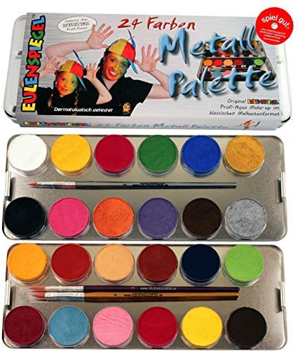 Eulenspiegel - Schminkpalette 24 Farben, 3 Profipinsel und Make-Up Schwämme