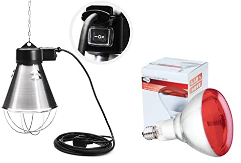 Infrarot-Heizlampe für Welpen, 250 W, energiesparender Schalter, Heizlampe für Küken, mit Gitter und Kette
