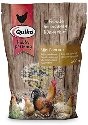 Quiko Hobby Farming Mini Popcorn 500g - para Pollos, codornices y Aves de Corral - Snack Sano y Natural - Proveedor de energía de fácil digestión - Promueve el Comportamiento Natural de picoteo