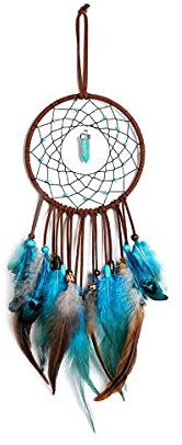 Lerkely Acchiappasogni realizzato a mano, con piume, decorazione per camera da letto, soggiorno, colore blu