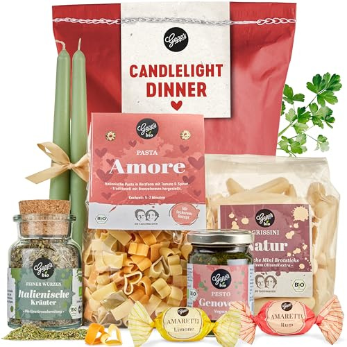 Gepp's Feinkost Candle Light Dinner Wundertüte I Delikatessen | Pasta in Herzform I Bio Pesto-Genovese I Italienische Kräuter I Grissini I Geschenkset