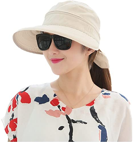 haozaikeji Outdoorhut Damen Mädchen Visoren Cap Einstellbar Outdoor Hut Sonnenschutz Sonnenblende Kappe Große Schirm Sonnenhut Abnehmbar Atmungsaktiv Schirmcap UV Schutz Schlapphut für Urlaub Fahrrad